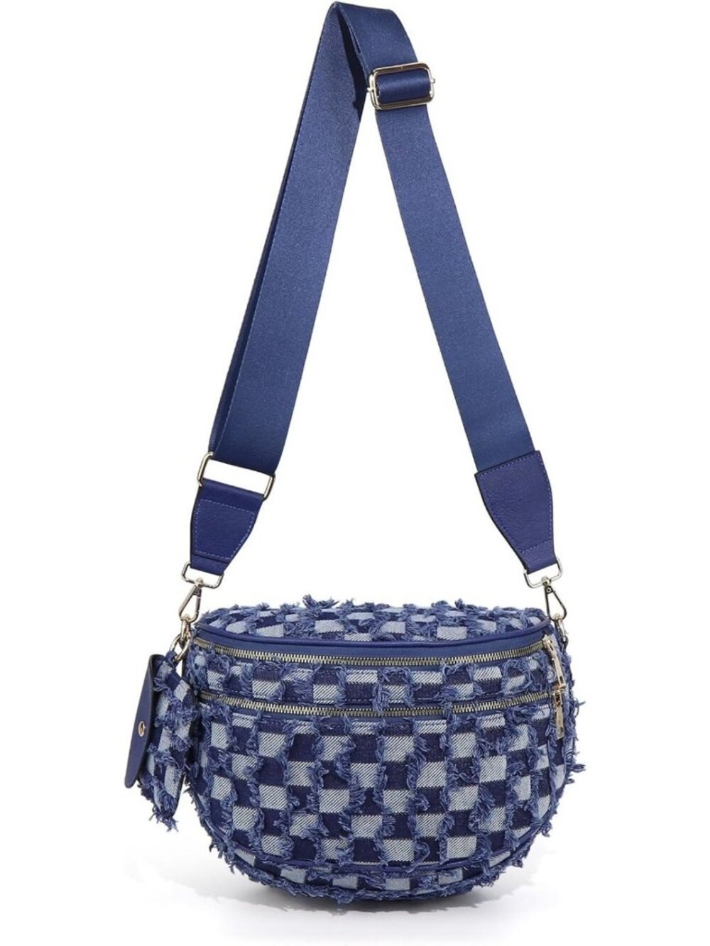 Stylish Checkered Crossbody Bum Bag for Women - Denim Checkerboard Design, Small - Picture 1 of 7